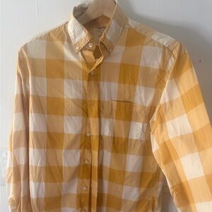 J. Crew Men's Mustard and White Checkered Shirt